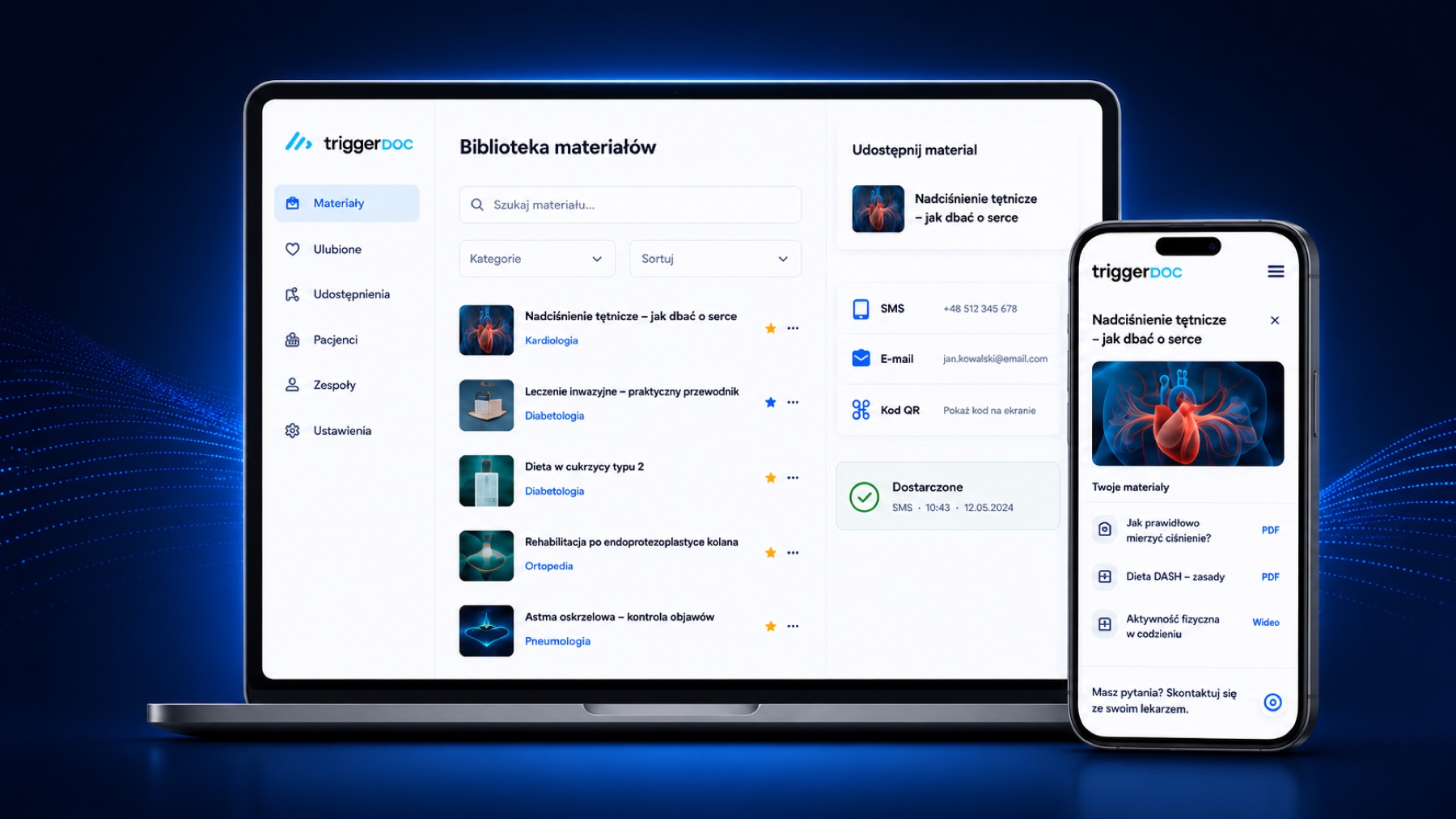 TriggerDoc — biblioteka materiałów na laptopie i telefonie, udostępnianie przez SMS, e-mail i kod QR